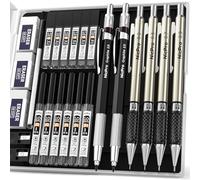 Nicpro 6 pièces porte mine, comprenant 4 crayons à dessin en métal de 0,3 mm, 0,5 mm, 0,7 mm et 0,9 mm, 2 porte-mines de 2 mm (2B HB 2H) pour croquis et dessin, avec étui de 12 tubes de recharge