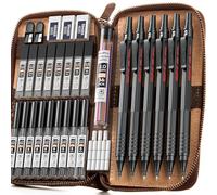 Nicpro 6 pièces porte mines avec étui en cuir, criterium de 0,3 0,5 0,7 0,9 et 2 mm pour le dessin et l'écriture, porte mine avec 18 tubes de recharges (6B 4B 2B HB 2H 4H couleurs)