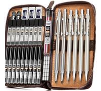 Nicpro 6 Pièces Porte Mines Métal Dans étui en cuir, Crayons Mécaniques Criterium 0,3 0,5 0,7 0,9 2 mm, 18 tubes Recharges de Mine (6B 4B 2B HB 2H 4H) (Noir et Couleurs), pour Dessin d'art, écriture
