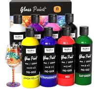 Nicpro 8 Couleurs Kit De Peinture sur Verre, 120 ml, Peinture pour Vitrail Imperméable, Peinture Verre pour Créations Artistiques, sur Verres À Vin, Bocaux, Fenêtres, Peinture Pour Porcelaine