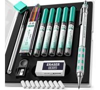Nicpro Blocky Gear 2mm Porte mine en coffret, criterium en métal avec 6 mines de 2mm (HB 2B 2H 4B 4H & couleurs), taille-crayons, gommes pour artiste menuisier écriture dessin croquis