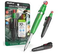 Nicpro CP5000 7-en-1 crayon chantier magnétique avec taille-crayon intégré, 2,8 mm porte mine + 10 recharges, outil de traçage pour trous profonds, idéal pour le travail du bois et la construction
