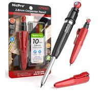 Nicpro CP5000 crayon chantier magnétiques avec taille-crayon, mine de 2,8 mm + 10 recharges, pour le traçage de trous profonds, outil de menuiserie avec ramassage magnétique, outils de charpentier