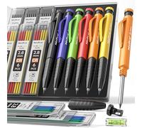 Nicpro crayon chantier, 6 solides crayons menuisier avec 54 mines de rechange et mini niveau à bulle, marqueur pour trous profonds avec taille-crayon intégré, crayon charpentier