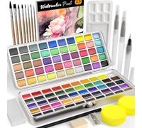Nicpro Kit de Aquarelle Peinture avec Boîte, 100 Couleurs Macaron Métallique et Fluorescent, 8 Pinceaux, 25 Papiers, Palette, kit aquarelle pour Adultes, Débutants et Artistes