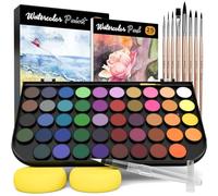 Nicpro Kit de Peinture Aquarelle, 48 Couleurs Aquarelles avec 8 Pinceaux, Palette, 25 Papiers Artistiques, 2 éponges, Fournitures de Peinture Non Toxiques pour Adultes, Débutants, Artistes
