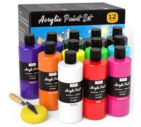 Nicpro Kit Peinture Acrylique 12 X 250 ml, Couleurs De Peinture Riches, Acrylique Non Toxique pour De Nombreuses Surfaces, pour Artiste Adultes Débutant pour Toile, Papier, Bois, Tissu, Artisanat