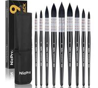 Nicpro Lot de 9 pinceaux d'aquarelle professionnels synthétiques en poils d'écureuil avec rouleau de toile, serpillère absorbante, fournitures d'artiste pour aquarelle, gouache, peinture à l'encre