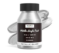 Nicpro Peinture Acrylique Argent 120 ML, Peinture Argent Métallisée, Non Toxique, Peinture Argentée pour Métal, Bois, Argile, Tissu, Toile, Meubles, Artisanat Et Fournitures Artistiques