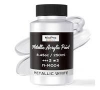 Nicpro Peinture Acrylique Métallique Blanc Nacré, 250 ml Peinture Blanc Nacrée Métallique, Non Toxique, Peinture pour Métal, Bois, Argile, Tissu, Toile, Céramique, Meuble, Artisanat, Fournitures D'Art