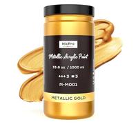 Nicpro Peinture Acrylique Or Métallisé, 1000 ml Peinture Dorée, Non Toxique et Résistante À La Lumière, pour Le Métal, Bois, L'Argile, Tissu, Meubles, Loisirs Créatifs et Fournitures Artistiques