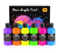 Nicpro Peinture Fluorescente 6 Couleurs X 250 ml, Peinture Acrylique Luisant Dans Le Noir, Acrylique Fluorescente pour Projets De Bricolage, Vêtements De Fête, Halloween, Décorations De Noël