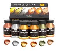 Nicpro Peintures Acryliques Métalliques 6 Couleur Métal X 120 ML, Brillantes Avec Séchage Rapide, Peinture Acrylique Brillante Métallique pour Meubles Céramique Bois Toile Fournitures D'Artisanat