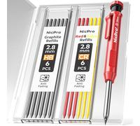 Nicpro Porte Mines avec Taille Crayon, Crayon Chantier Mécaniques avec 13 Recharges, Marqueur Trous Profonds Crayons Charpentier pour le Travail du Bois, Architectes, avec étui