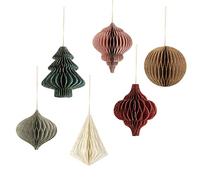 NICROLANDEE Lot de 5 Mini lanternes 3D en Papier nid d'abeille avec Bords pailletés - Vert, Rouge, Marron, Ivoire, Gris - Décorations à Suspendre pour Sapin de Noël, Nouvel an, décoration d'intérieur