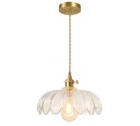 NICRX 25 cm industriel Vintage pendentif éclairage verre Lotus lampe suspension lustre E27 laiton finition plafond suspension lampe (Effacer)