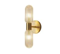 NICRX Applique Murale Moderne Double avec Abat-jours en Verre Strié, Douilles G9, Lampe Murale en Métal Doré pour Chambre, Salon, Couloir, Éclairage Intérieur - Hauteur 30 cm