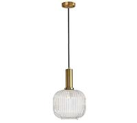 NICRX Lampe à suspension en verre transparent avec abat-jour en verre nervuré et finition bronze, plafonnier rétro moderne pour table de chevet, table à manger et îlot de cuisine (M)
