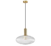 NICRX Lampe à suspension en verre transparent avec abat-jour en verre nervuré et finition bronze, plafonnier rétro moderne pour table de chevet, table à manger et îlot de cuisine (L)
