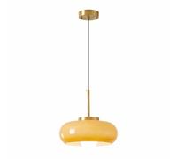 NICRX Suspension Rétro Moderne avec Abat-jour en Verre Crème ou Ambre, Luminaire Plafonnier Hauteur Réglable, Douille E27, Lampe Suspendue Dorée pour Couloir, Cuisine, Salle à Manger (Ambre)