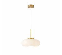 NICRX Suspension Rétro Moderne avec Abat-jour en Verre Crème ou Ambre, Luminaire Plafonnier Hauteur Réglable, Douille E27, Lampe Suspendue Dorée pour Couloir, Cuisine, Salle à Manger (Crème)