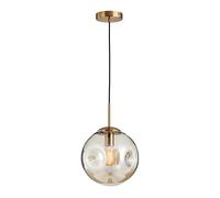 NICRX Suspension sphérique boule de verre, base dorée et plafonnier suspendu globe en verre (Ambre, 20cm)