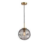 NICRX Suspension sphérique boule de verre, base dorée et plafonnier suspendu globe en verre (Gris, 20cm)