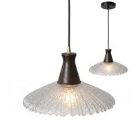 NICRX Suspension Vintage Bois Verre Texturé E27 Lampe Suspendue Réglable pour Chambre Salle à Manger Salon Cuisine Café Décoration Rétro 21cm 27cm 31cm (31cm)