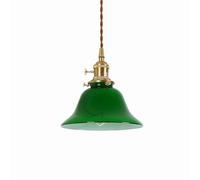 NICRX Suspension Vintage en Verre avec Cordon Réglable E27 - Luminaire Suspendu Rétro en Laiton pour Cuisine Salle à Manger Chambre Café Bar - Abat-jour Cône ou Cloche (Cloche vert)
