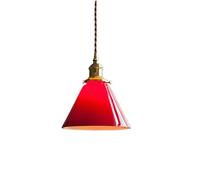 NICRX Suspension Vintage en Verre avec Cordon Réglable E27 - Luminaire Suspendu Rétro en Laiton pour Cuisine Salle à Manger Chambre Café Bar - Abat-jour Cône ou Cloche (Cône rouge)