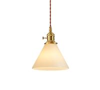 NICRX Suspension Vintage en Verre avec Cordon Réglable E27 - Luminaire Suspendu Rétro en Laiton pour Cuisine Salle à Manger Chambre Café Bar - Abat-jour Cône ou Cloche (Cône blanc)