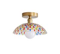 NICRX Vintage Plafonnier en Verre Mosaïque Coloré 25/30cm, Luminaire Plafond Semi-Encastré en Dôme avec Socle Doré en Métal,Douille E27 Art Déco Plafonnier pour Entrée,Chambre,Salon,Couloir (25CM)