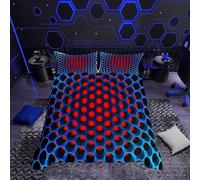 Nid d'abeille Géométrique Housse de Couette Stéréoscopique Trou Dense Garçon Literie set Bleu Rouge Rond Parure de Lit Microfibre décoration 3D impression 3D sensation Housse de Couette 220x240cm