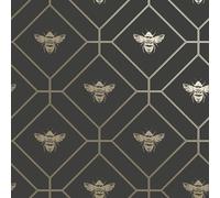Papier Peint Animal Géométrique En Miel Métallique Or / Gris Foncé 13081