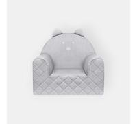 Nid Magique Fauteuil Enfant Ours Gris Clair, Canapé Bébé 9 Mois+ avec Broderie Personnalisable, Siège Confort Velours avec Poches, Fabriqué en Europe, 50x35x44cm
