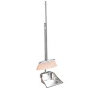 NIDONE Pelle à poussière Robuste de Grande Taille avec Manche Long, Pelle à poussière en métal et Brosse, Pelle à poussière en Acier Inoxydable, Pelle à poussière Verticale, Forme carrée - XL