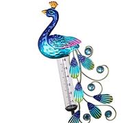 NIDONE Pluviomètre Solaire, pluviomètre Paon en métal avec lumière Solaire LED, Piquet de Jardin étanche pour décoration de pelouse, Patio et Cour, Bleu