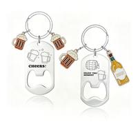 Nify Porte-Clés Décapsuleur Lot de 2 Accessoires Style Bière en Acier Inoxydable, Surface à Graver, Cadeau Fête des Pères, Modèles A et B