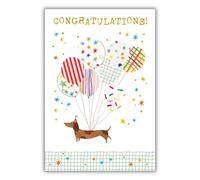 Nigel Quiney Carte de félicitations - Motif teckel et ballons - Finition aluminium - Carte de vœux élégante pour bien fait