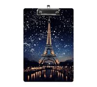 Night Paris Porte-bloc en acrylique format A4 avec clip profilé en métal, support de dossier suspendu pour enseignant, travailleur social, fournitures de bureau, 21,6 x 31,8 cm
