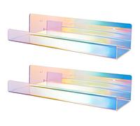 NiHome Attom Tech Lot de 2 étagères murales flottantes en acrylique transparent irisé de 38,1 cm d'épaisseur pour la maison, le bureau, l'école, le travail