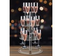 NiHome Casier à champagne à 3 étages en acrylique transparent pour 12 verres à vin, haute transparence et matériau durable, design polyvalent pour mariages, fêtes, bars, grande capacité avec base de