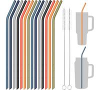 NiHome Lot de 14 pailles courbées en silicone réutilisables, longues de 35,6 cm, adaptées pour grande bouteille d'eau de 2 à 1,8 l, 2 brosses