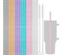 NiHome Lot de 18 pailles de rechange en plastique pailleté pour gobelets Stanley de 1200 ml, pailles réutilisables de 30,5 cm avec 2 brosses - PETG durable, sans BPA, avec paillettes induites au laser