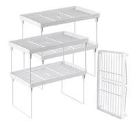 NiHome Lot de 4 étagères de rangement empilables et extensibles en plastique - Blanc, Meuble de Rangement