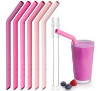 NiHome Lot de 6 pailles courbées extra larges en silicone réutilisables pour boba, smoothies, thé aux bulles. Pailles coudées respectueuses de l'environnement pour boissons épaisses, passent au
