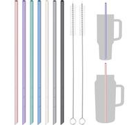 NiHome Lot de 7 pailles en silicone de 35,6 cm pour tasses Stanley et grandes bouteilles, pailles réutilisables de qualité alimentaire avec 2 brosses de nettoyage, douces et flexibles pour bouteilles