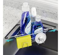 NiHome Support d'angle extensible en acier inoxydable pour évier de cuisine, facile à installer, économiseur d'espace, support d'éponge réglable pour tous les types d'évier, antidérapant, résistant à