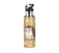 Niigeu Mignon Bébé Marguerite Hérisson Bouteille d'eau Isotherme avec Paille en Acier Inoxydable Gourde, Sans BPA Gourdes Eau pour Enfant Sport Randonnée École Bureau (600ml/1L)