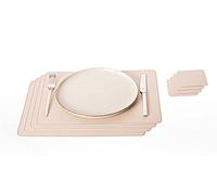 Nikalaz Lot de 4 Set de Table et 4 Dessous de Verres, Cuir Naturel Recyclé (45.7 x 33 cm, Crème Blanc/Beige)